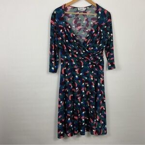 Leota Noleena Faux Wrap Abstract Print A-Line Dress Size Large